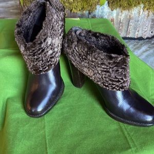 Calvin Klein Chocolate Brown Ankle Boots with Faux Fur Trim
